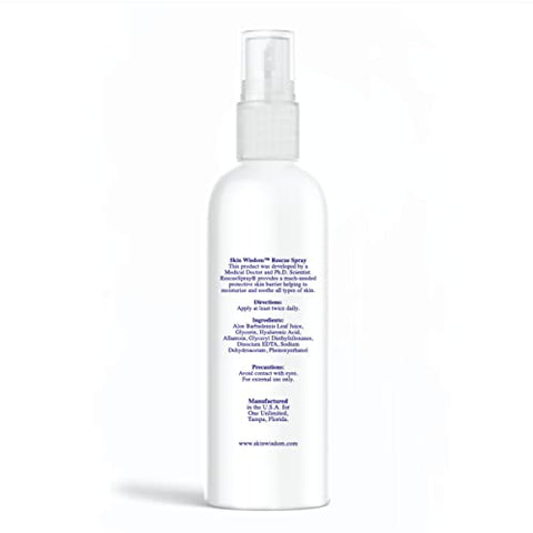 Skin Wisdom - Rescue Spray: Fórmula Patenteada com Ácido Hialurônico, Aloe Vera Orgânica para Pele Saudável – Eczema, Rosácea, Dermatite por Radiação, Queimadura Solar, Irritação, Redução de Cicatrizes 120 ml