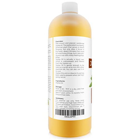 velona - Óleo de Jojoba Velona – 946 ml (Com Bomba) | 100% Puro e Natural | Dourado, Não Refinado, Extraído a Frio, Livre de Hexano