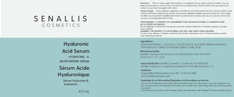 SenAllis Cosmetics - Soro de Ácido Hialurônico 473 ml e 59 ml, Puro Anti-Envelhecimento/Redutor de Rugas, Hidratante Ultra Hidratante que Reduz a Pele Seca, Fabricado nos EUA