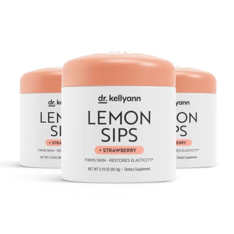Lemon Sips: Mistura de Bebida Cítrica (21 Porções) Hidrata, Desintoxica, Revitaliza, Sem Açúcar, Sem Gordura, Não Transgênico, Hidrata e Tonifica a Pele (Limão Morango) - Dr. Kellyann