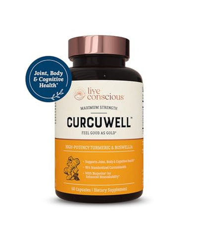 CurcuWell – Mistura de Curcumina e Boswellia | Suporte Máximo para Articulações, Corpo e Cognição – Fornecimento de 60 Dias (2-Pack) - Live Conscious
