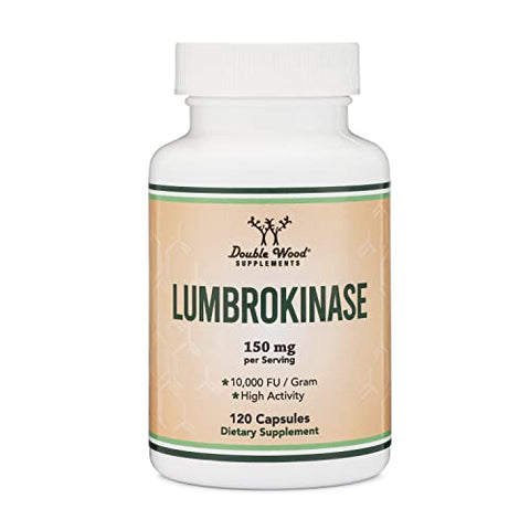 Double Wood Supplements - Lumbrokinase Enzimas – 120 Cápsulas (Atividade Máxima 10.000 FU/Grama) 150mg por Porção (Sem Preenchedores, Não-OGM, Livre de Glúten) para Saúde Cardiovascular e Circulação Sanguínea