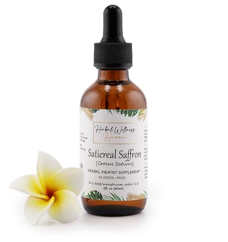 Herbal Wellness Hawaii - Satiereal Saffron (Crocus Sativus) Extrato Líquido de Estigmas Secos – Suplemento Herbal para Bem-Estar e Humor, Livre de Álcool 120 ml