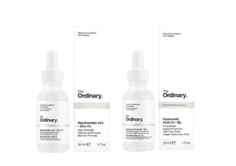 THE ORDINARY - Conjunto Facial The Ordinary: Tratamento Facial com Ácido Hialurônico 2%% B5 (30ml) e Niacinamida 10%% Zinco 1%% (30ml) – Cuidados com o Rosto