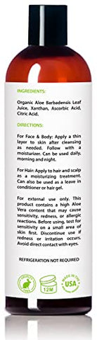 Amara Beauty - Gel de Aloe Vera Orgânico USDA – Rosto, Corpo, Cabelo – 100% Puro, Cuidados Pós-Sol
