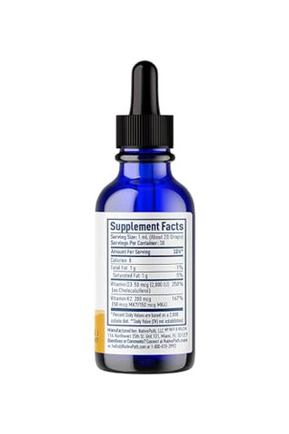 D3K2 Tincture – Vitamina D3 e Vitamina K2 com Óleo MCT Orgânico – 30ml – Bioabsorção Rápida – Multivitamínico para Fortalecimento Ósseo e Saúde Total - NativePath