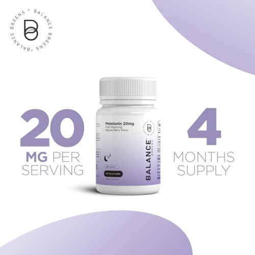 Melatonina 20mg, 100% Livre de Medicamentos, Sabor Natural de Frutas Vermelhas – 120 Comprimidos de Dissolução Rápida – Experimente Noites Serenas e Repousantes – Encontre Sua Calma, Abrace o Relaxamento - Balancebreens