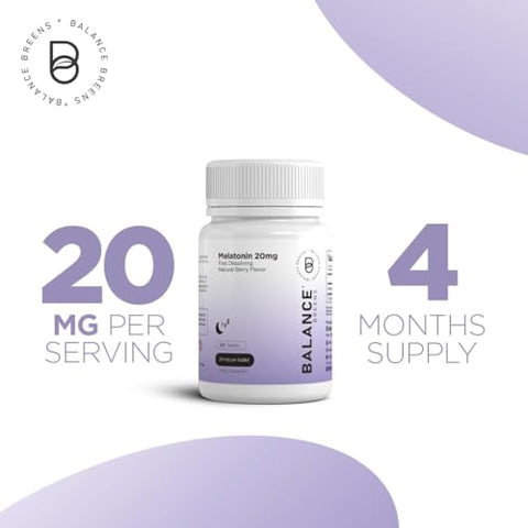 Melatonina 20mg, 100% Livre de Medicamentos, Sabor Natural de Frutas Vermelhas – 120 Comprimidos de Dissolução Rápida – Experimente Noites Serenas e Repousantes – Encontre Sua Calma, Abrace o Relaxamento - Balancebreens