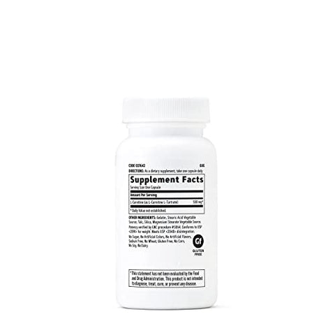 L-Carnitina 500mg, 60 Cápsulas, Auxilia no Metabolismo de Ácidos Graxos de Cadeia Longa - GNC