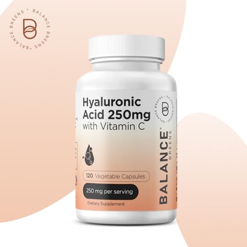 Balancebreens - Suplemento de Ácido Hialurônico Puro 250mg com Vitamina C 50mg – 120 Cápsulas Veganas – Hidratação da Pele para um Brilho Natural – Suplemento Puro de AH com Cabelos, Unhas e Ossos