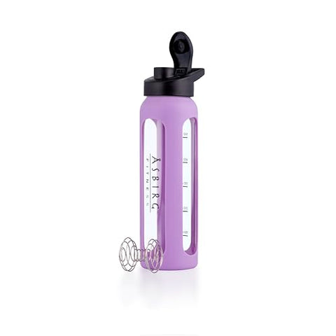 Asbirg - Shaker de Vidro para Fitness | Garrafa para Bebidas com Esfera de Mistura | Preto (roxo pastel) | 500ml