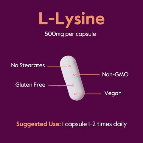 L-Lysine 500mg por Cápsula (240 Cápsulas Vegetarianas) – Sem Estearatos – Sem Preenchedores – Sem Agentes de Fluxo – Vegano – Não Transgênico – Livre de Glúten – Sem Ácido Esteárico – Sem Dicalcio - BESTVITE