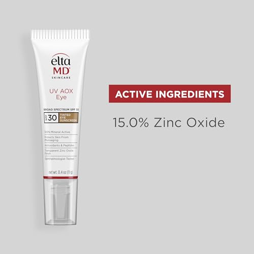 EltaMD UV AOX Protetor Solar Tonalizante para Área dos Olhos SPF 30, Protetor Solar Tonalizante para o Rosto, Fórmula de Protetor Solar 100%% Mineral, Tubo de 0,4 g