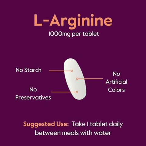 L-Arginine 1000mg por Comprimido (240 Comprimidos) com 20%% Mais L-Arginina Pura em Comparação aos Produtos de L-Arginina HCL - BESTVITE