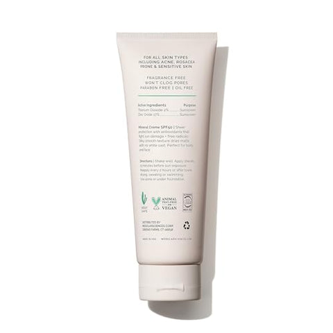 Protetor Solar MDSolarSciences Mineral Crème SPF 50 para Rosto e Corpo – Resistente à Água, Proteção UV de Amplo Espectro – Óxido de Zinco Micronizado Misturável – Acabamento Matte Natural Suave, 50g