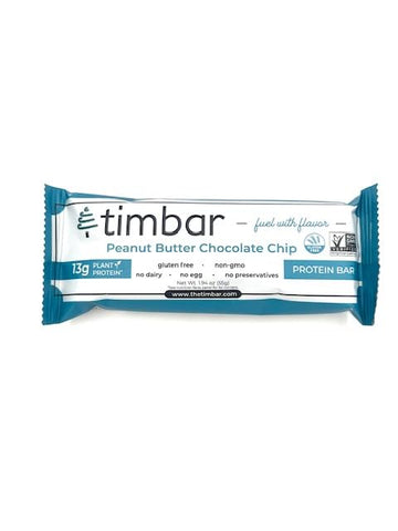 TIMBAR - Timbar Barras de Proteína, Pasta de Amendoim com Gotas de Chocolate, à Base de Plantas, Não-OGM, Sem Glúten, Sem Laticínios, Sem Ovos, Sem Conservantes (12 Barras) – 13g de Proteína à Base de Plantas por Barra