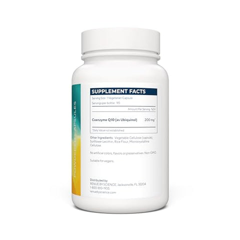 CoQ10 – Coenzima Q10 como Ubiquinol CoQ10 | Suplemento Liposomal de CoQ10 de Alta Potência 200mg | 90 Cápsulas de Co Q10 | Não-OGM - Renue By Science