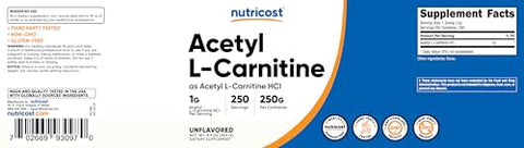 Acetyl L-Carnitine (ALCAR) em Pó 250g – 1g por Porção – 250 Porções - Nutricost