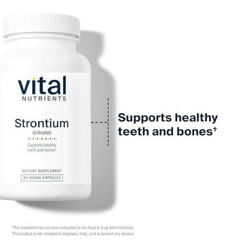 Strontium Citrate | Suplemento Vegano para Fortalecimento Ósseo | 227mg de Citrato de Estrôncio para Saúde Óssea e Dentes Saudáveis | Livre de Glúten, Laticínios e Soja | Não-OGM | 90 Cápsulas - Vital Nutrients