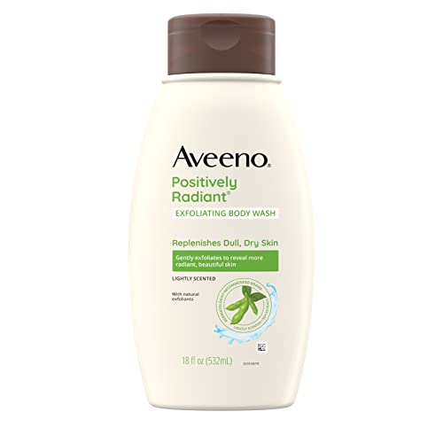 Positively Radiant Body Wash Esfoliante com Extrato de Soja, Limpeza Corporal Levemente Perfumada para Renovar a Pele Opaca e Seca - Aveeno