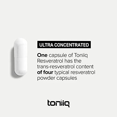 Toniiq - Resveratrol 1000mg Ultra Potente Testado por Terceiros – 98% Puro, Altamente Purificado e Bioativo – Extrato de Raiz de Polygonum Resveratrol – 60 Cápsulas