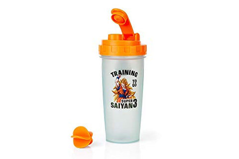 Garrafa Shaker Dragon Ball Z Super Saiyan Goku – 600ml Blender Bottle de Plástico Livre de BPA com Esfera Misturadora – Shake de Proteína, Substituto de Refeição, Mixer de Smoothie – Treino na Academia