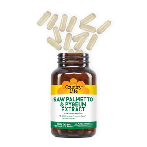 Extrato de Saw Palmetto e Pygeum – 90 Cápsulas Veganas – Marca Country Life - Country Life