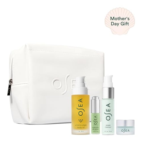 Conjunto de Cuidados com a Pele OSEA Bestsellers – 4 peças – Bolsa de Couro Vegano, Óleo Corporal, Gel de Limpeza Facial, Creme Hidratante – []