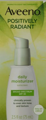 Positively Radiant Hidratante Facial Diário com Complexo Total de Soja e Protetor Solar de Amplo Espectro FPS 30, Livre de Óleo e Não Comedogênico, 75 ml - Aveeno