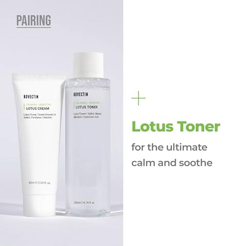 Calming Lotus Water Cream – Creme Facial Hidratante Leve para Pele Oleosa e Mista | 75% Extrato de Água de Lótus para Purificação e Anti-Envelhecimento | Vegano Coreano | 50g - ROVECTIN