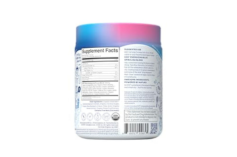 Energizing Blue Spirulina Blend – Certificado Orgânico USDA – Vitaminas do Complexo B, Ashwagandha, Ginseng, Adaptógenos, Biotina – Pré-treino Vegano em Pó – Cafeinado, Sabor de Frutas Vermelhas, 28g - KOS