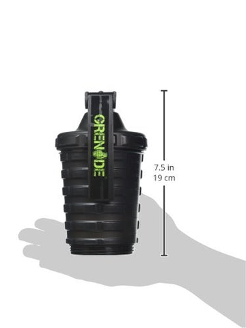 Garrafa Shaker Grenade | Copo de Proteína com Compartimento de Armazenamento | Filtro à Prova de Vazamentos Incluso | Garrafa Esportiva Livre de BPA | Compartimentos para Comprimidos | Preta, 600ml