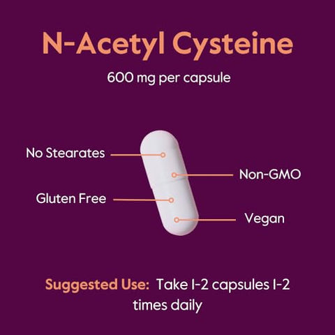 N-Acetyl Cysteine 600mg (NAC) – 120 Cápsulas Vegetarianas – Sem Estearatos – Vegano – Sem Preenchedores – Sem Sílica – Sem Gelatina – Livre de Glúten – Não Transgênico - BESTVITE