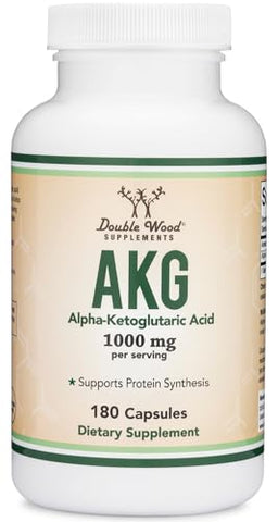Double Wood Supplements - AKG Supplement 1,000mg por Porção (180 Cápsulas) – Mais Eficaz que AAKG (Estudo Recente para Propriedades de Envelhecimento Saudável) – Sem Glúten