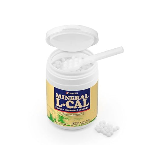 Mineral L-Cal – Frasco Pequeno, 2 Meses de Suprimento, Enriquecido com Magnésio, Vitamina D3 e Minerais, 130g, 1300 Bolinhas (Pacote de 1) - Umeken