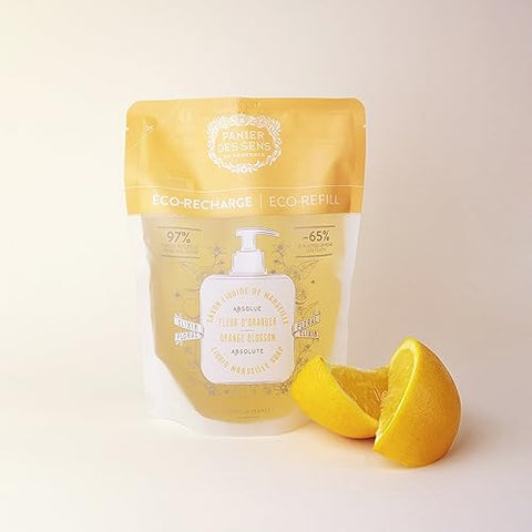 Recarga de Sabonete Líquido de Flor de Laranjeira Panier des Sens, Sabonete Líquido de Marselha – Fabricado na França 96% natural – 2x 500ml
