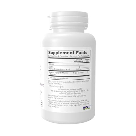 Solutions Cápsulas de Beleza Aquática – Colágeno Marinho e Vitamina C para uma Pele Jovem, Não-OGM, 60 Cápsulas - NOW Foods