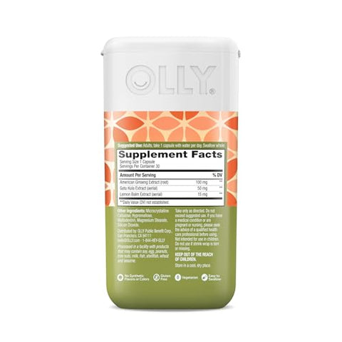 Focus Adaptogen – Cápsulas Vegetarianas de Ginseng e Gotu Kola para Suporte de Humor – 30ct - OLLY