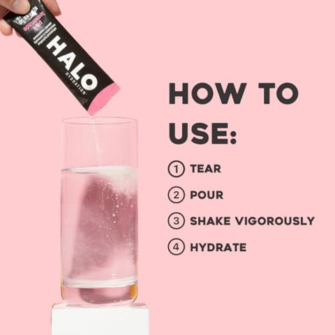HALO Sport - HALO Hydration – Mistura de Bebida Eletrolítica | Sachês de Pó para Hidratação | Sabor Limonada Rosa – Para Esportes e Ciclismo | Embalagem Individual de Fácil Abertura | 24 Sachês