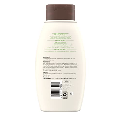 Positively Radiant Body Wash Esfoliante com Extrato de Soja, Limpeza Corporal Levemente Perfumada para Renovar a Pele Opaca e Seca - Aveeno