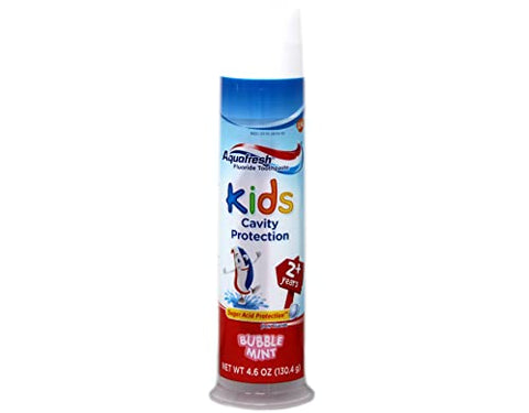 Kids Pump Pasta de Dente com Flúor Bubble Mint, Proteção contra Cáries, 4,6 onças (embalagem com 2 unidades) - Aquafresh