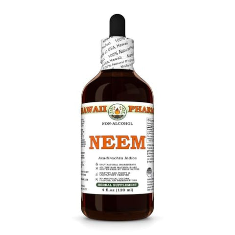 Neem Glicerito de Folha Seca de Neem Orgânico, Extrato Líquido Sem Álcool, Hawaii Pharm, EUA 2×120 ml