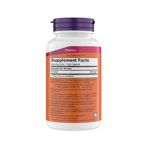 NOW Foods - Now Foods Inositol 500 mg – Fórmula Superior de Mio Inositol para Função Membranar Saudável, Saúde Celular – Suporte para Mulheres – Kosher, Adequado para Veganos – 200 Cápsulas Vegetarianas
