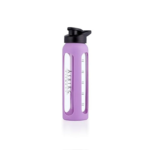 Asbirg - Shaker de Vidro para Fitness | Garrafa para Bebidas com Esfera de Mistura | Preto (roxo pastel) | 500ml