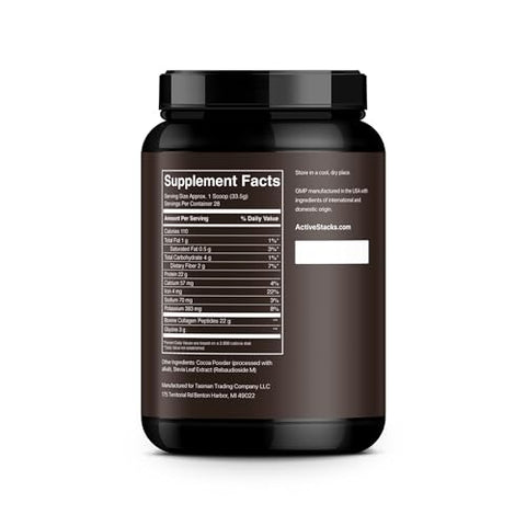 Active Stacks - Pó de Proteína de Colágeno Peptídeos, Chocolate – Suporta Cabelos, Pele, Ossos e Articulações Saudáveis para Homens e Mulheres – Tipo 1 Fácil de Misturar