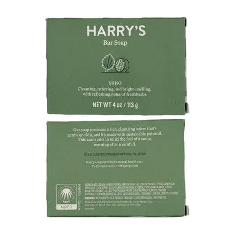 BLOSSOMABLE - Harrys Barra de Sabonete em Barra para Homens Bundle 4 unid Pedra, Shiso, Cedro Vermelho, Figo 4 g cada com Bolsa de Sabonete – Sabonete de Banho