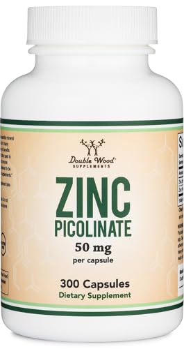 Double Wood Supplements - Zinc Picolinate 50mg, 300 Cápsulas (Suporte Imunológico) Sem GMO, Sem Glúten (Fornecimento de 300 Dias) por