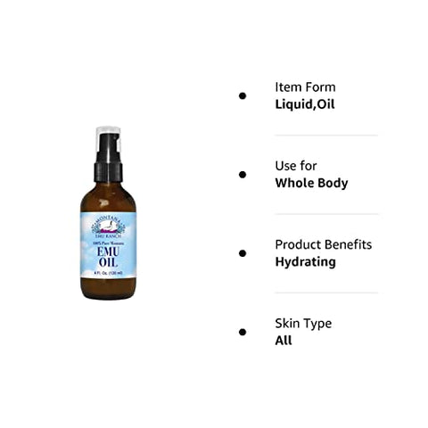 YUNDOO - Óleo de Emu Puro de Montana 100% (4 fl oz / 118 ml) – Benefícios para a pele e cabelo | Emu Oil Brasil