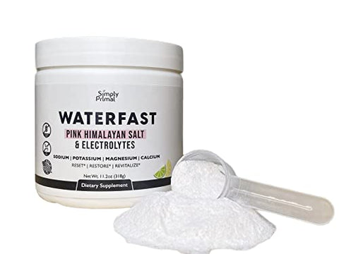 Simply Primal - WATERFAST Keto Electrolyte Powder – Limão e Lima | Sal Rosa do Himalaia (Sódio), Potássio, Magnésio, Cálcio | Sem Açúcar, Sem Glúten, Sem Soja | Hidratação e Jejum