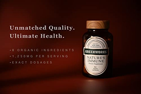 Nature’s Immune – Suporte Diário Avançado ao Sistema Imunológico com Sabugueiro, Equinácea, Gengibre, Cúrcuma, Orégano, Cauda de Peru, Reishi - Greenworks